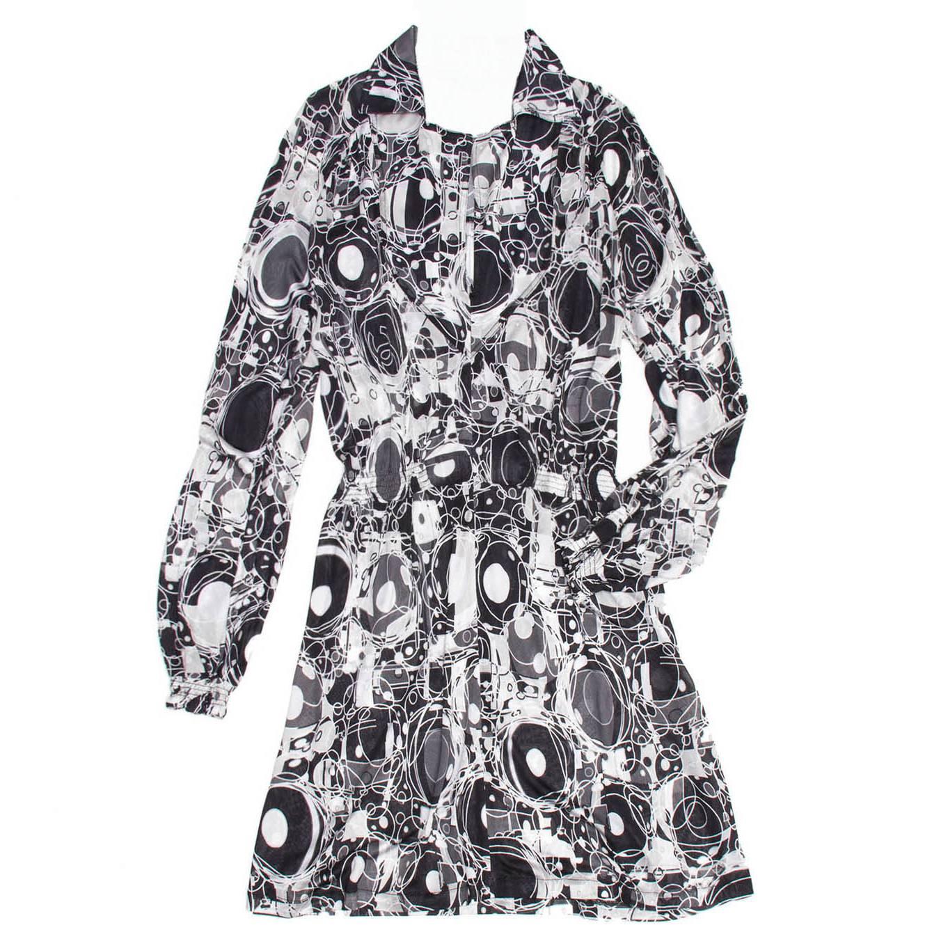Chanel Black & White Jersey Printed Dress For Sale