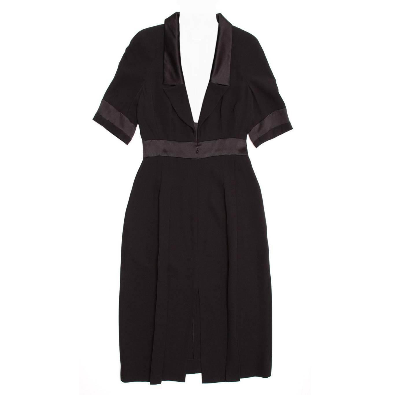 Chanel Black Silk Dress with Satin Trim For Sale