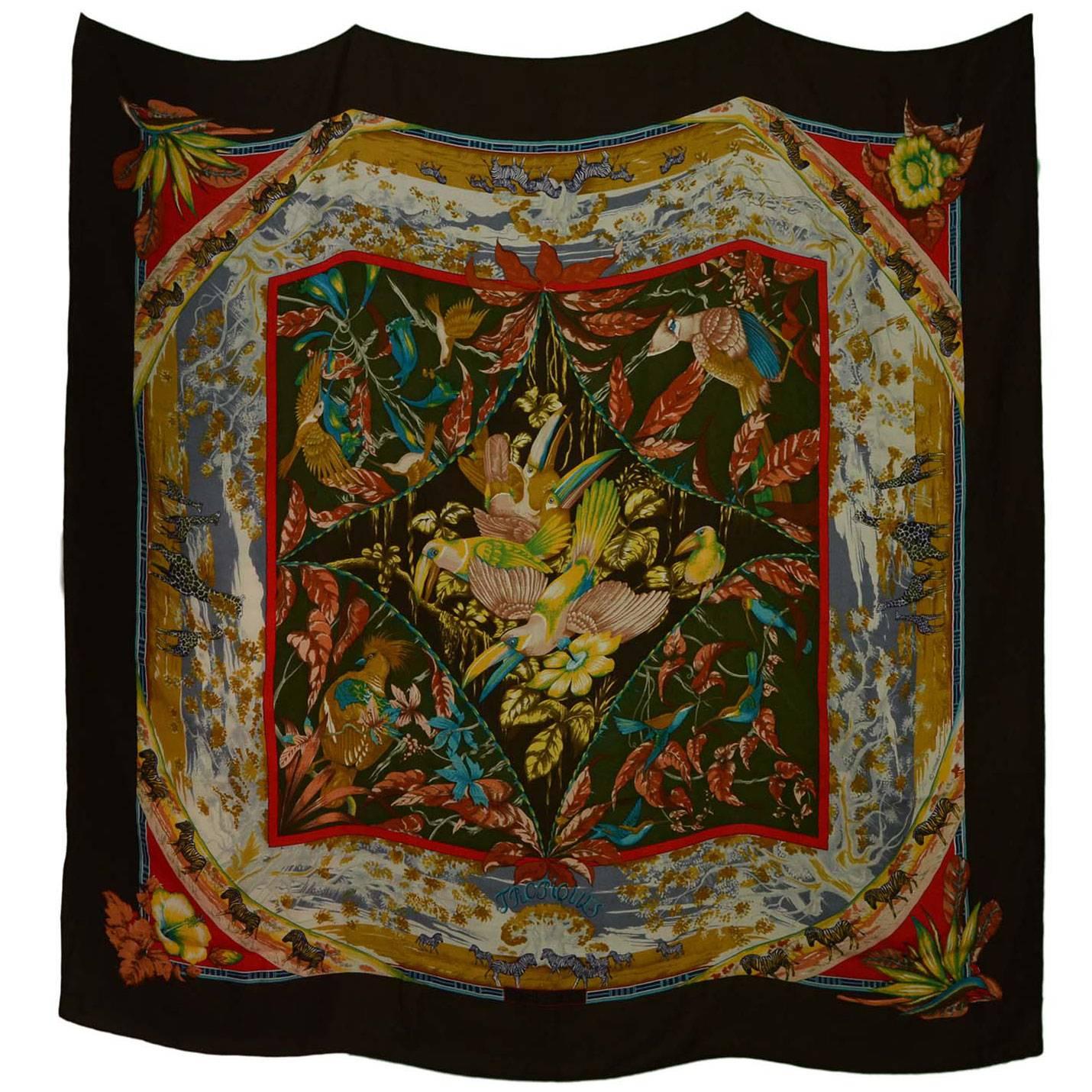 Hermes Brown Cashmere/Silk Tropiques 55" Square Scarf rt. $1.100