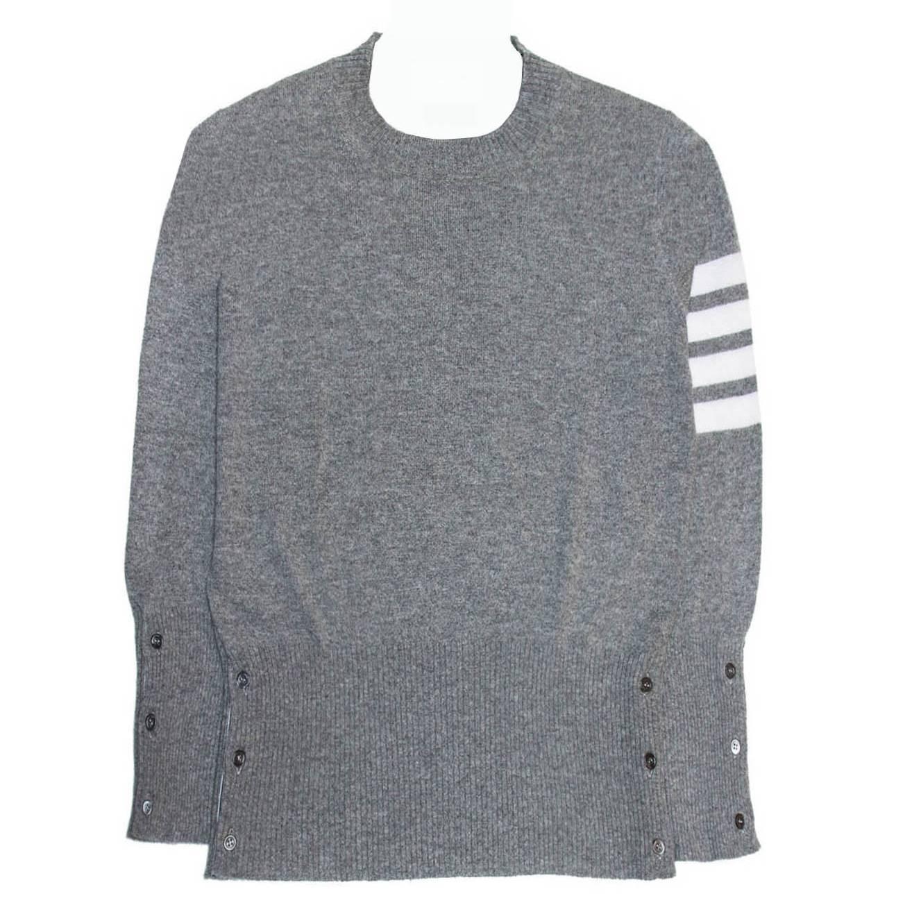 Thom Browne Grey Cashmere Crew Neck Pullover For Sale