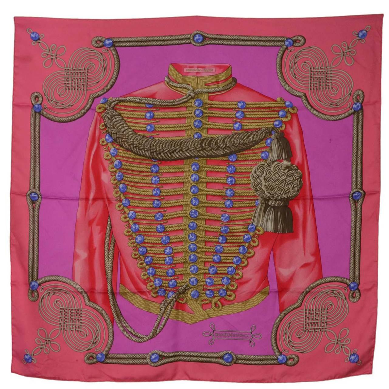 Hermes Hot Pink & Red Silk "Brandebourgs" 36x36 Scarf