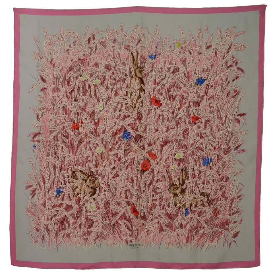 Hermes Pink and Grey Silk Bunny Print 36