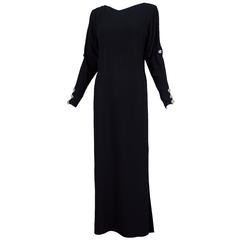 Yves Saint Laurent YSL Black Silk Crepe Evening Gown w/Crystal Button Rosettes 5