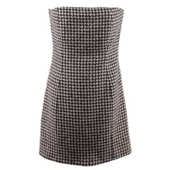 CHRISTIAN DIOR Black Pink HOUNDSTOOTH Wool Cashmere BUSTIER DRESS Size 44