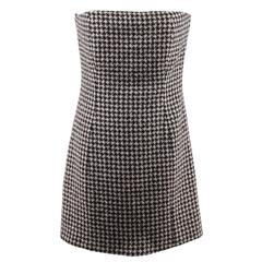 CHRISTIAN DIOR Black Pink HOUNDSTOOTH Wool Cashmere BUSTIER DRESS Size 44 2