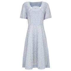 1950s Embroidered Pale Blue Cotton Dress 9
