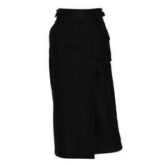 Vintage 1980s Issey Miyake Black Textured Leather Midi Wrap Over Skirt