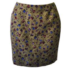Retro Unique Gianni Versace Istante Khaki Floral Mini Skirt