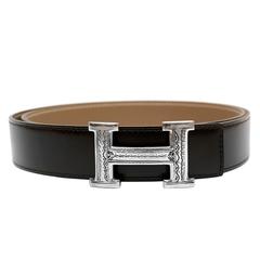 Hermès Touareg H buckle and Black Box Calf Reversible Belt- size 95