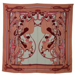 Gucci Peach & Burgundy 90cm Silk Scarf