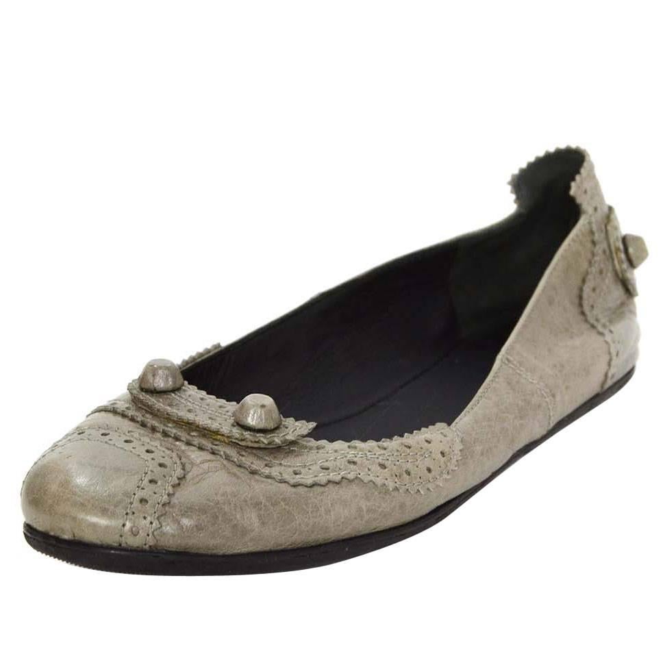 Balenciaga Grey Distressed Leather Flats sz IT37