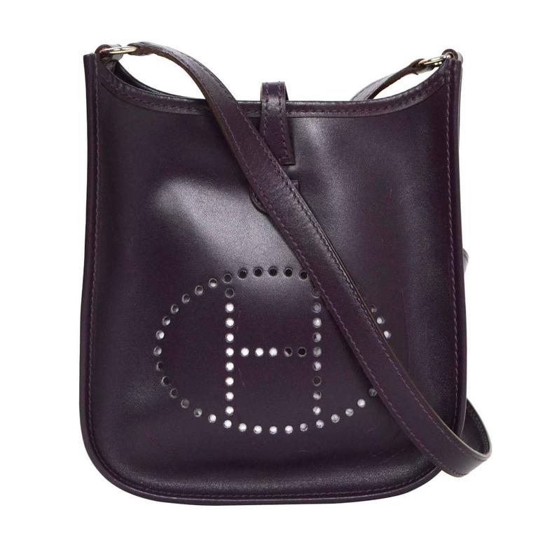 Hermes Purple Box Leather Evelyn TPM Crossbody Bag PHW For Sale at 1stdibs