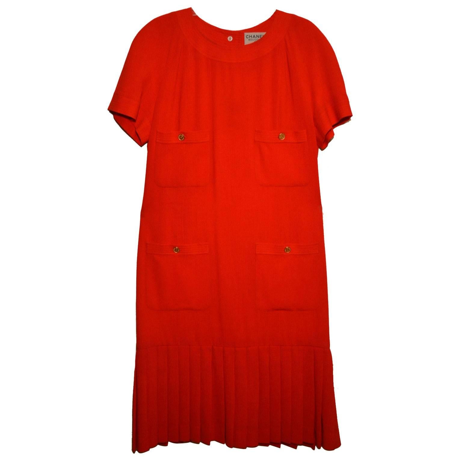 Classic Chanel 1990's Red Dress Size Large