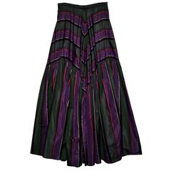 Chanel Boutique 1990s Silk Peasant Skirt Purple Green and Red Stripes 52 38 