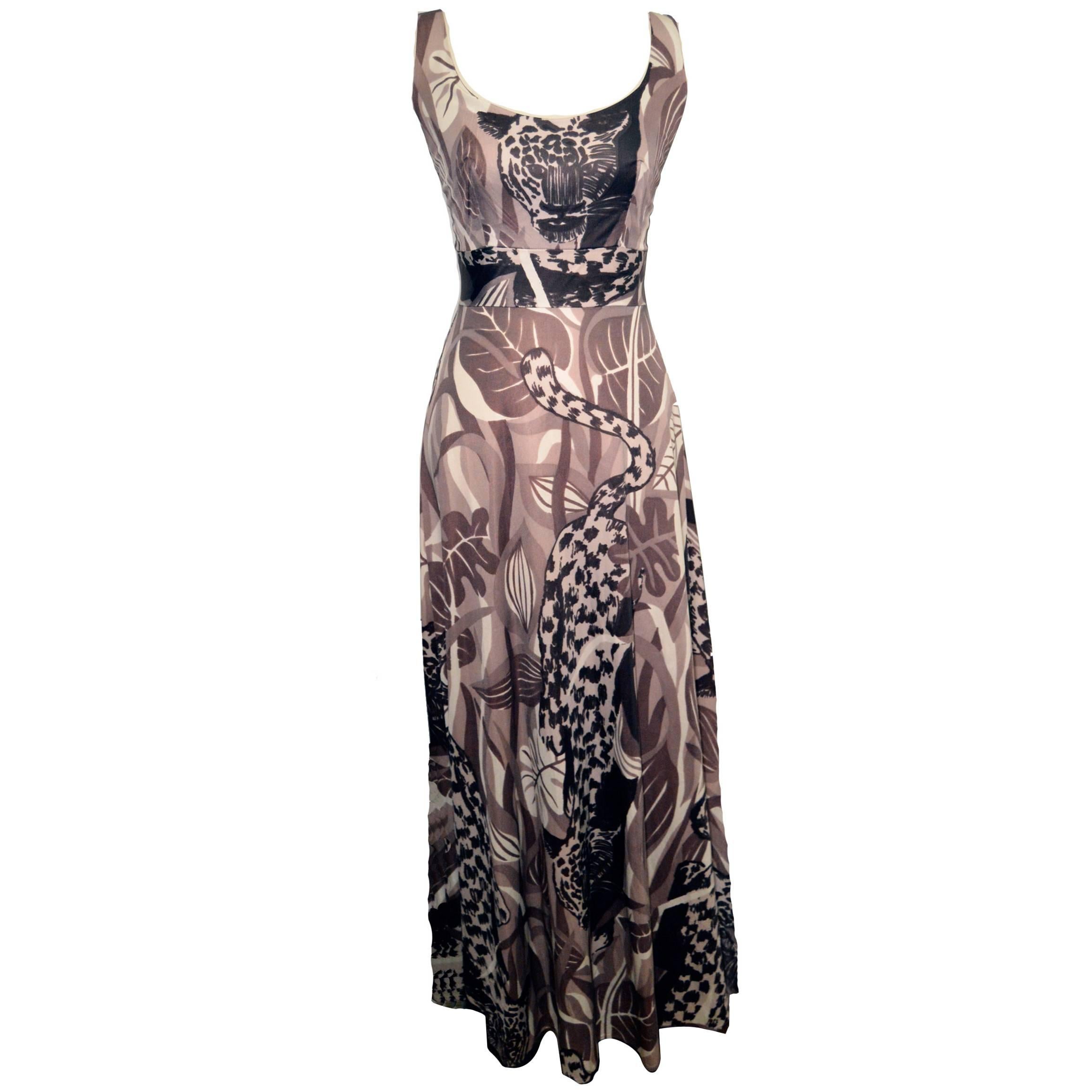 Futura Couture 1960s Abstract Leopard Print Maxi Dress Size Small