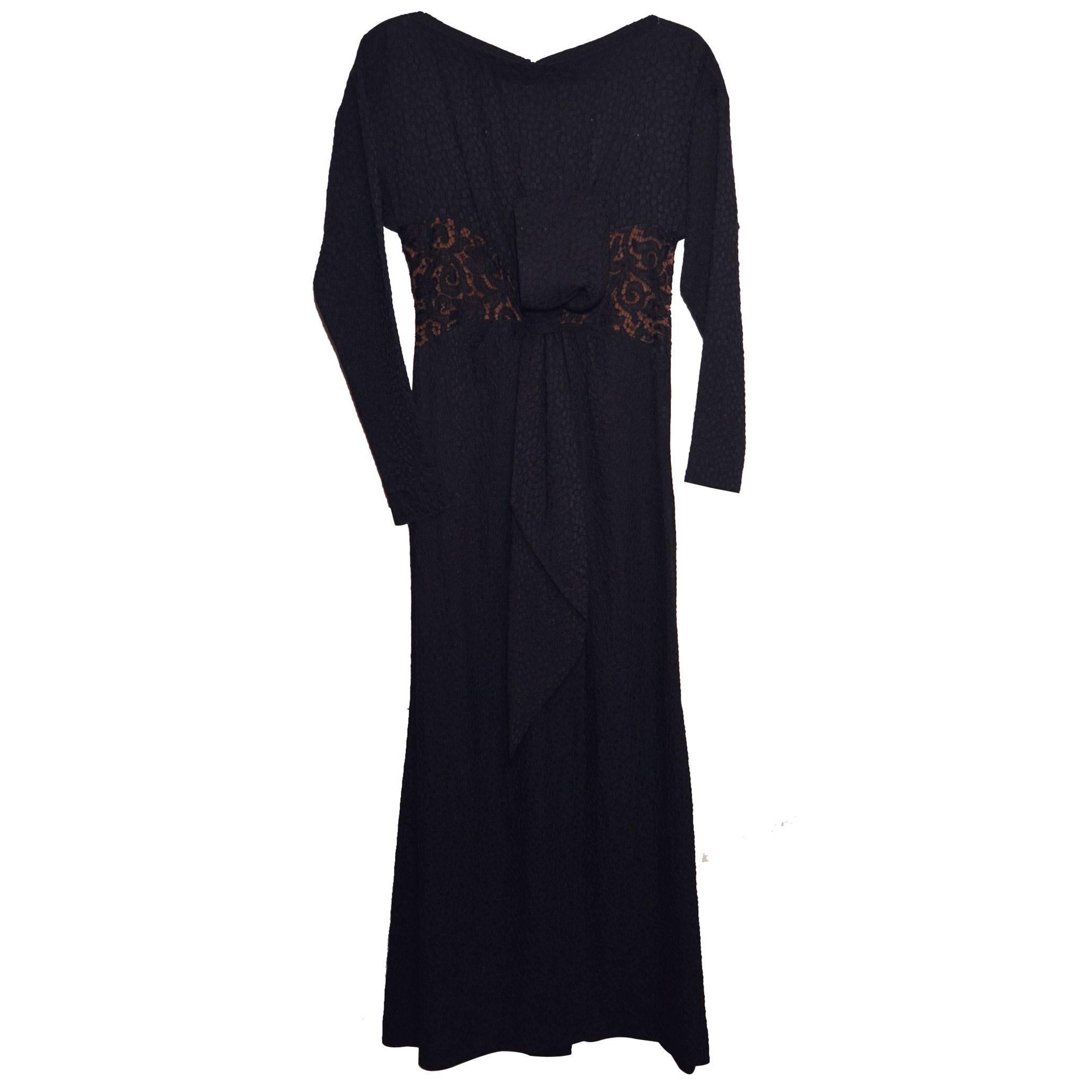 Yves Saint Laurent 1960's Black Silk and Lace Gown