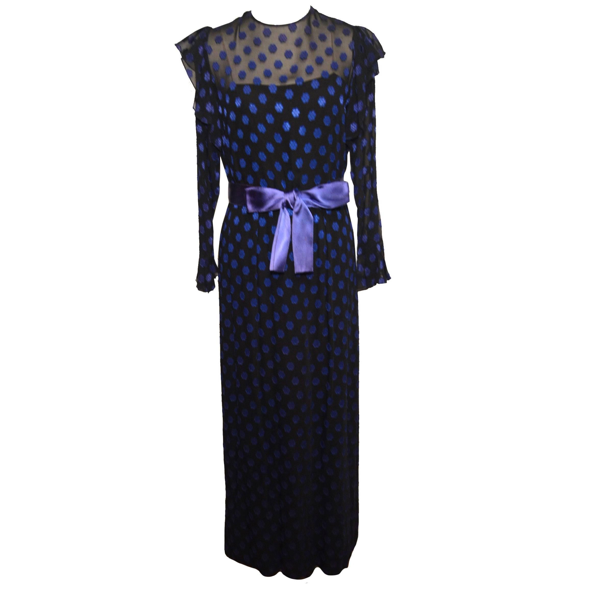 Christian Dior 1940s Black and Blue Polka Dot Dress
