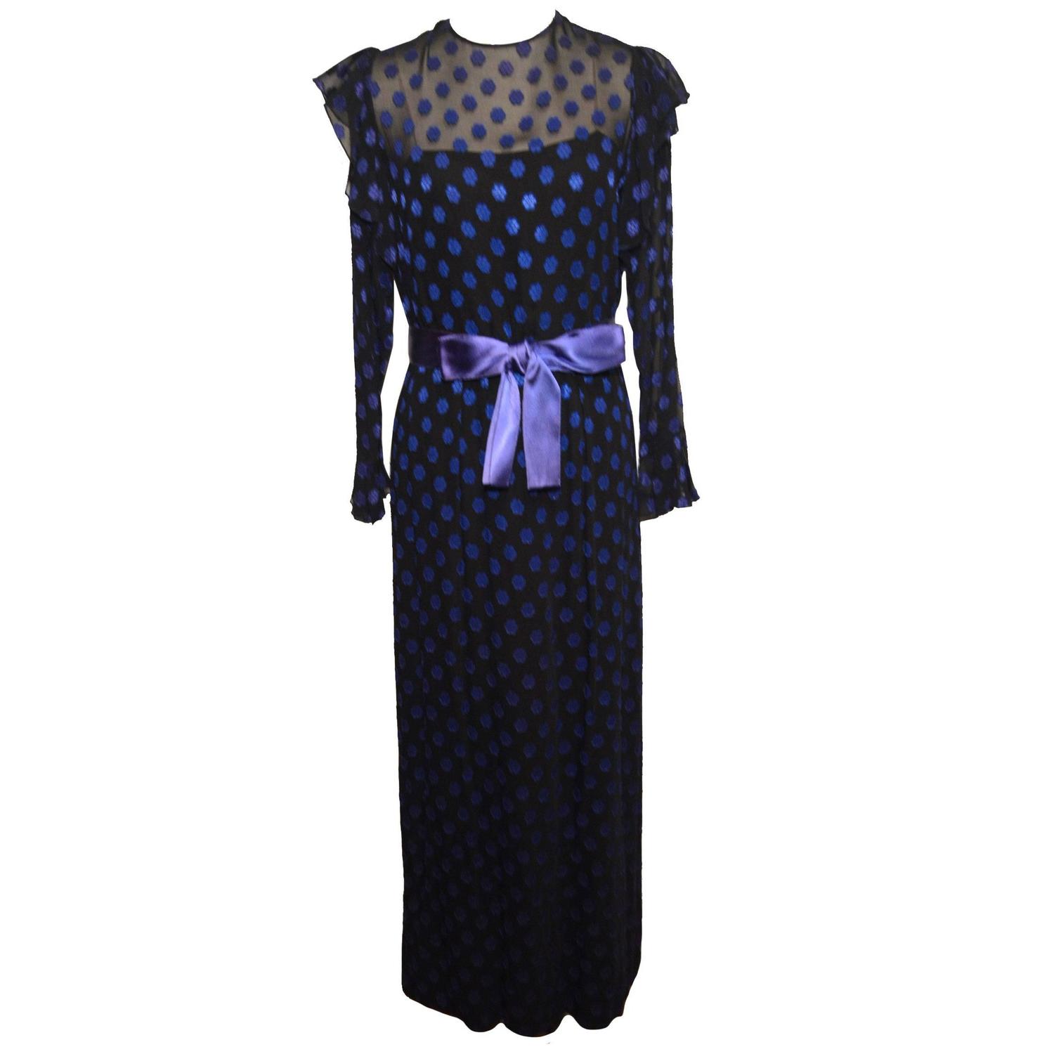 Christian Dior 1940s Black and Blue Polka Dot Dress For Sale at 1stdibs