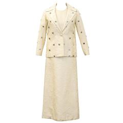 1960's Cream Dress and Jacket with Silver Pallettes 