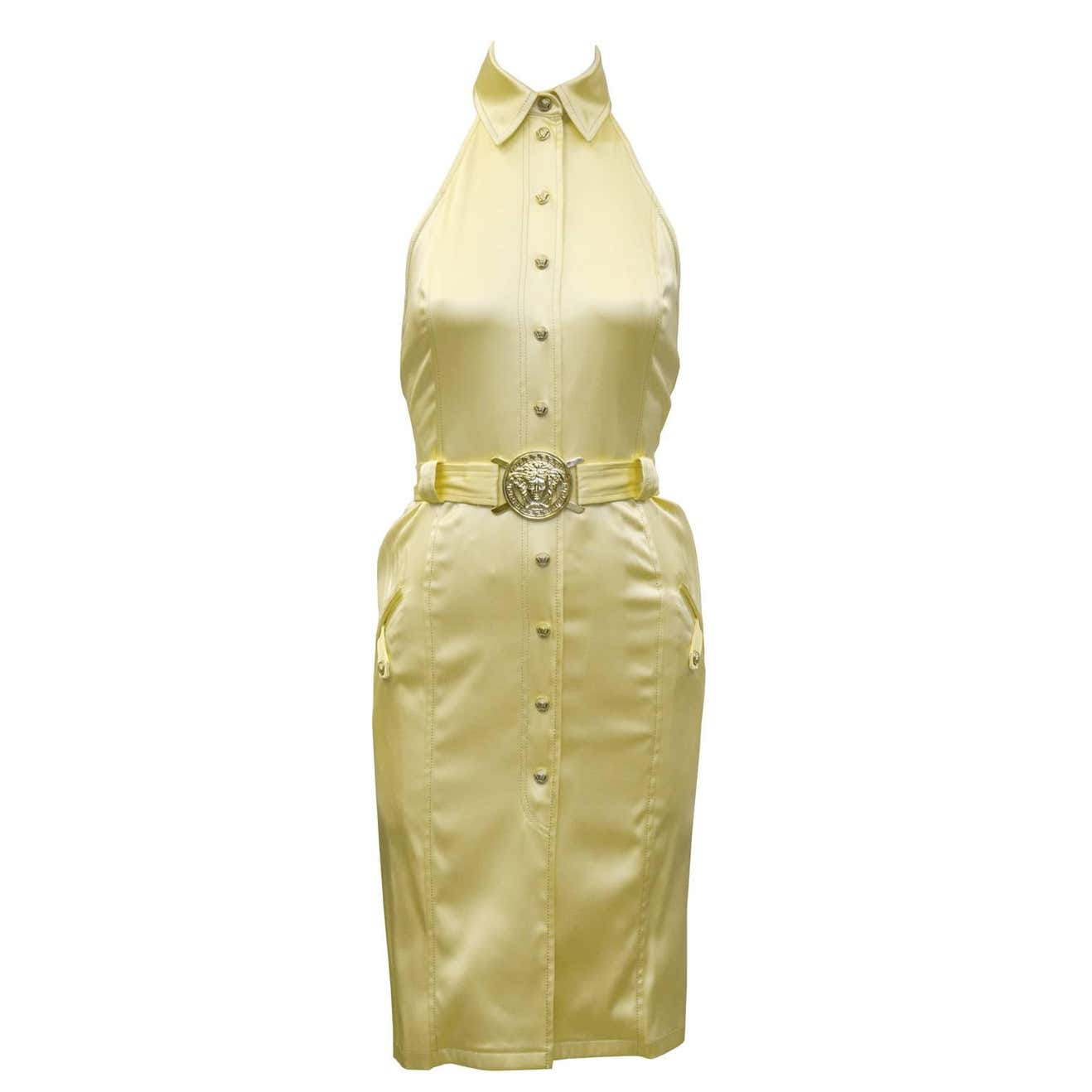 2000's Versace Yellow Satin Halter Dress at 1stDibs