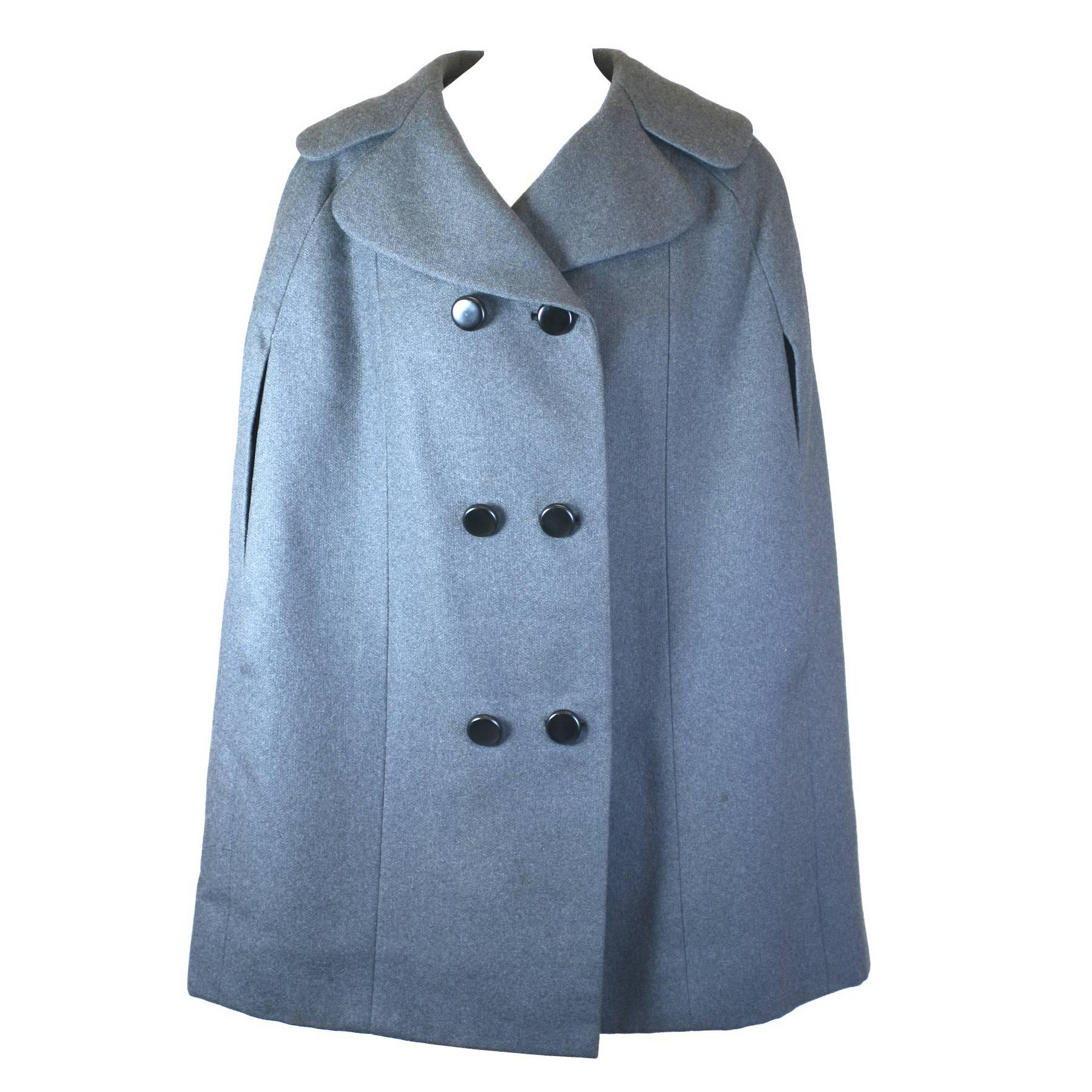 Norman Norell Gray Flannel Cape For Sale