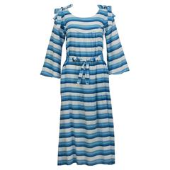 1970's Sonia Rykiel Blue Striped Peasant Dress 4