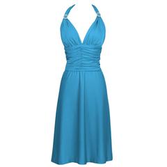 1980's Loris Azzaro Turquoise Halter Dress 12