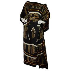 Chanel NEW w/ TAGS '16 Black & Gold Silk Printed CC Kaftan Dress O/S