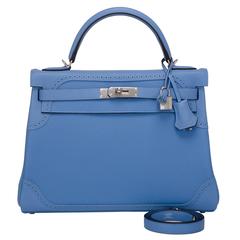 Hermes Blue Paradise Clemence Ghillies Kelly 32cm Palladium Hardware