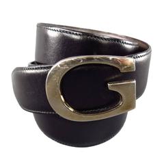 GUCCI 34W Schwarz & Braunes Leder Reversible Gold G Schnalle Gürtel