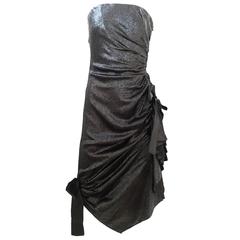 Vintage Elizabeth Arden Salon Black Silk Strapless Cocktail Dress with Bow