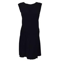 Chanel Black Knit Cap Sleeve Dress With V Neckine and Dropped Waist