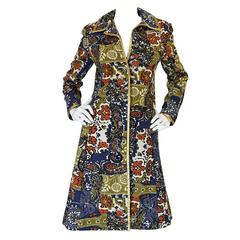 1960s Gold Trimmed Felted Wool Print Malcolm Starr Coat