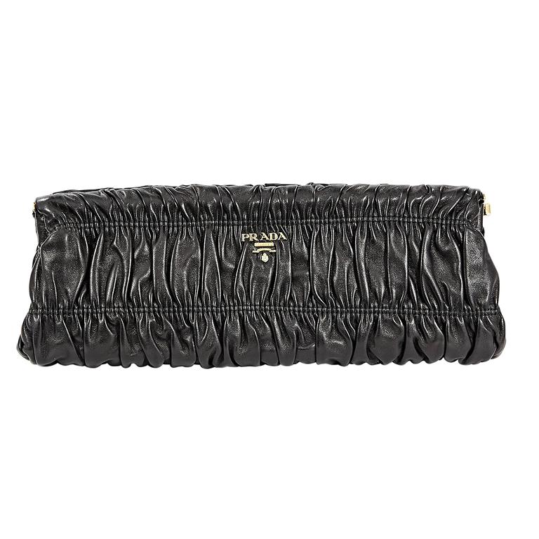 Black Prada Ruched Leather Clutch at 1stDibs