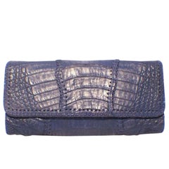 Carlos Falchi 1990s Blue Crocodile Patchwork Clutch Bag for Women