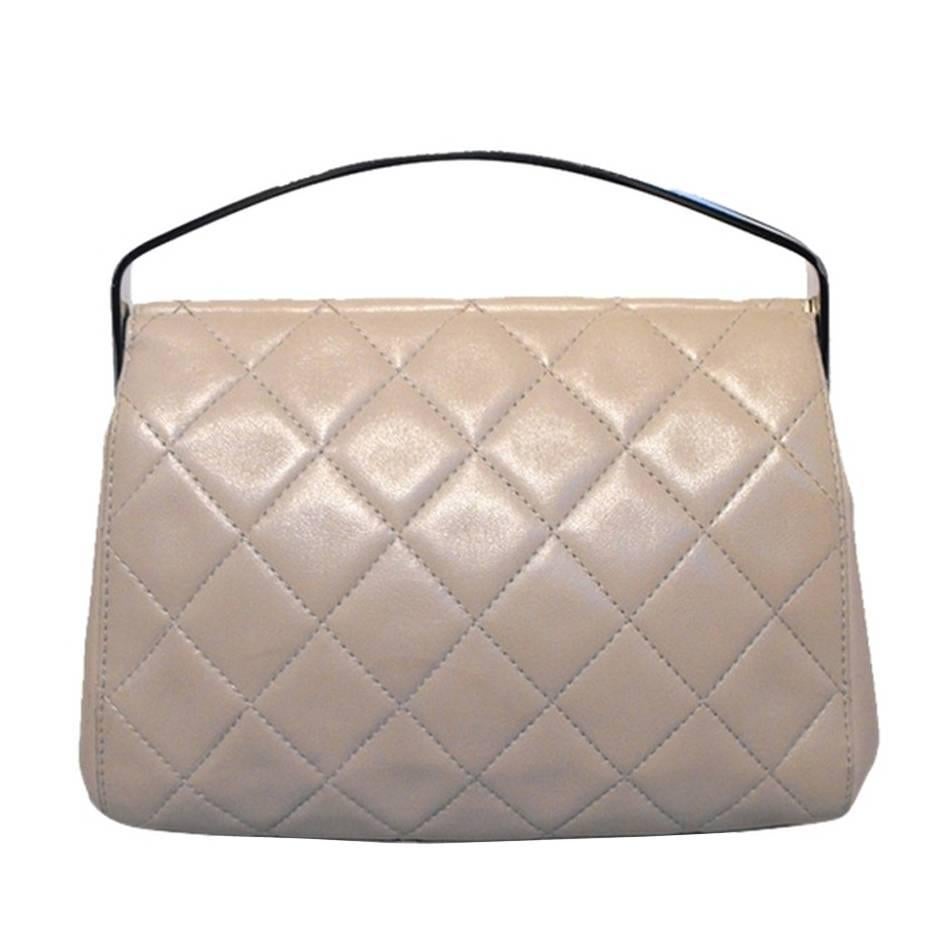 Chanel Beige Quilted Leather Silver Handle Handbag