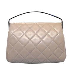 Chanel Beige Quilted Leather Silver Handle Handbag