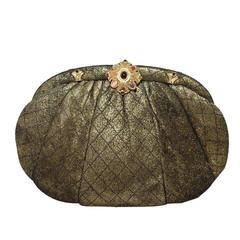 Judith Leiber Bronze Cross Hatch Stencil Suede Clutch 3