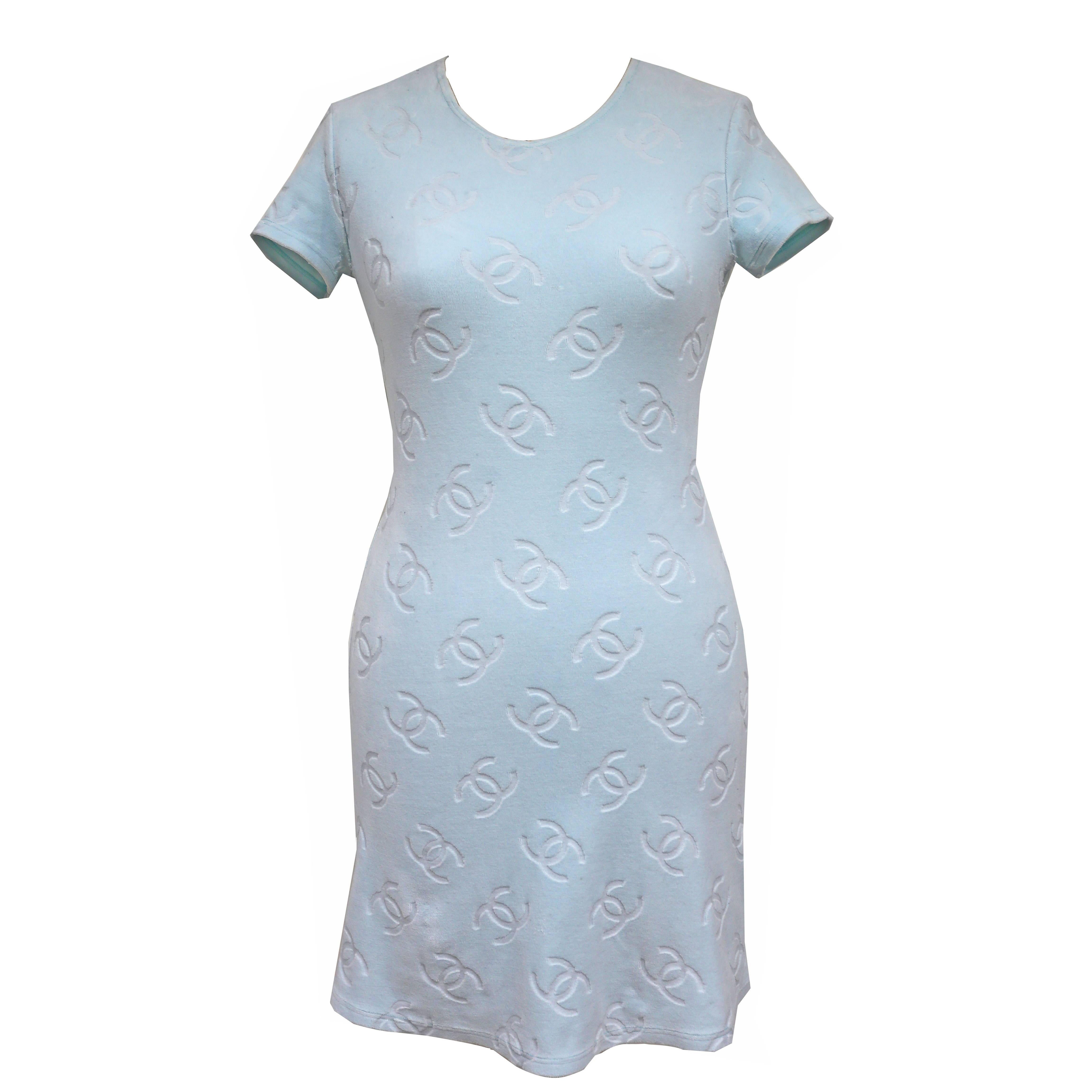 CHANEL blue cotton 2019 19C LA PAUSA BELTED TWEED Dress 38 S