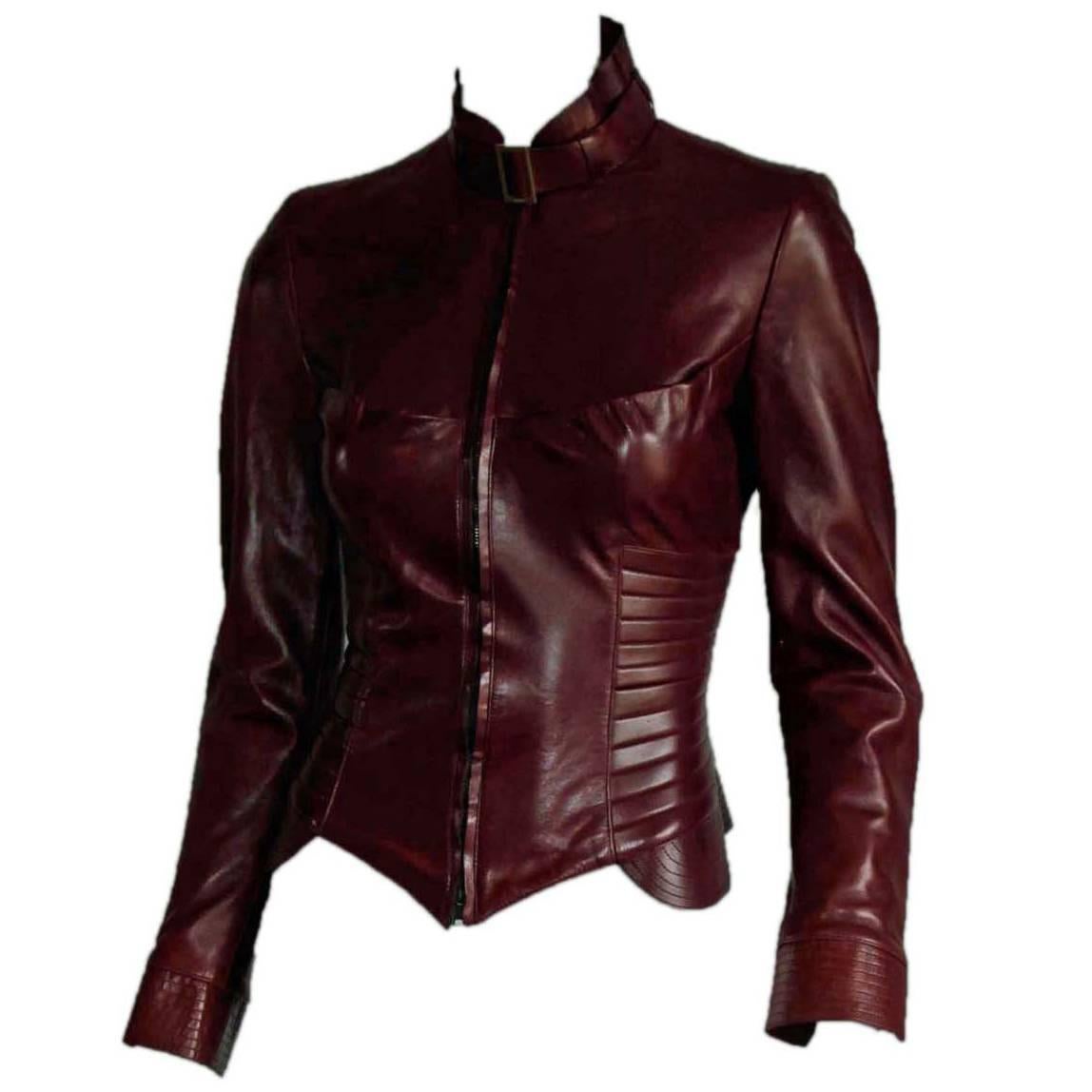  The Dreamiest Tom Ford Gucci FW 2003 Maroon Red Leather Corseted Moto Jacket!