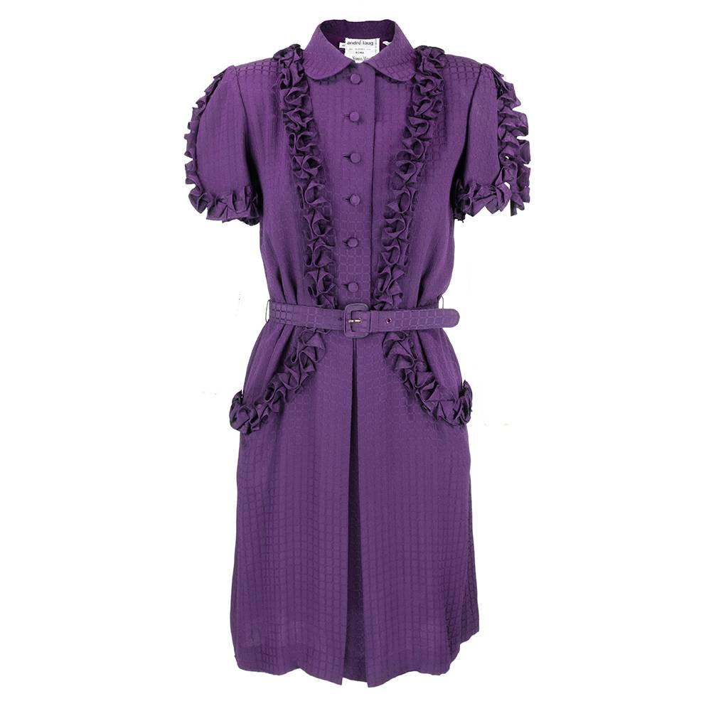 Andre Laug 1970s Purple Silk Day Dress