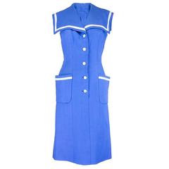 Vintage 1960s Traina-Norell Cornflower Blue Linen Sailor Dress