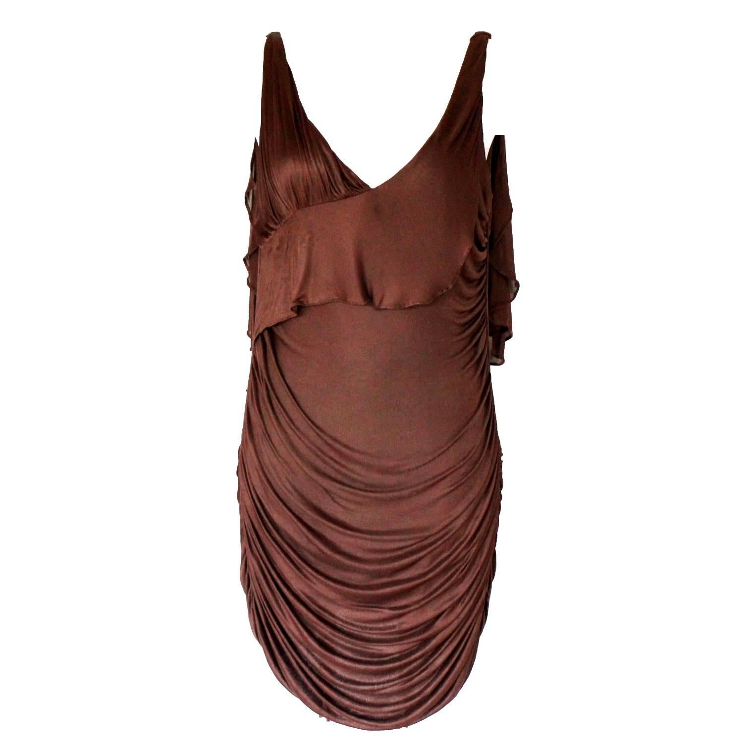 Gucci Tom Ford Spring 2003 Brown Draped Mini Dress