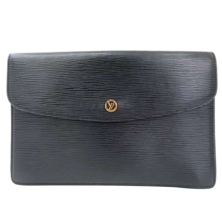 Louis Vuitton Black Epi Leather Gold Logo LV Charm Flap Envelope Clutch Bag