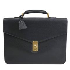 Vintage Chanel Black Caviar Leather Gold Hardware Top Handle Attache Briefcase Bag