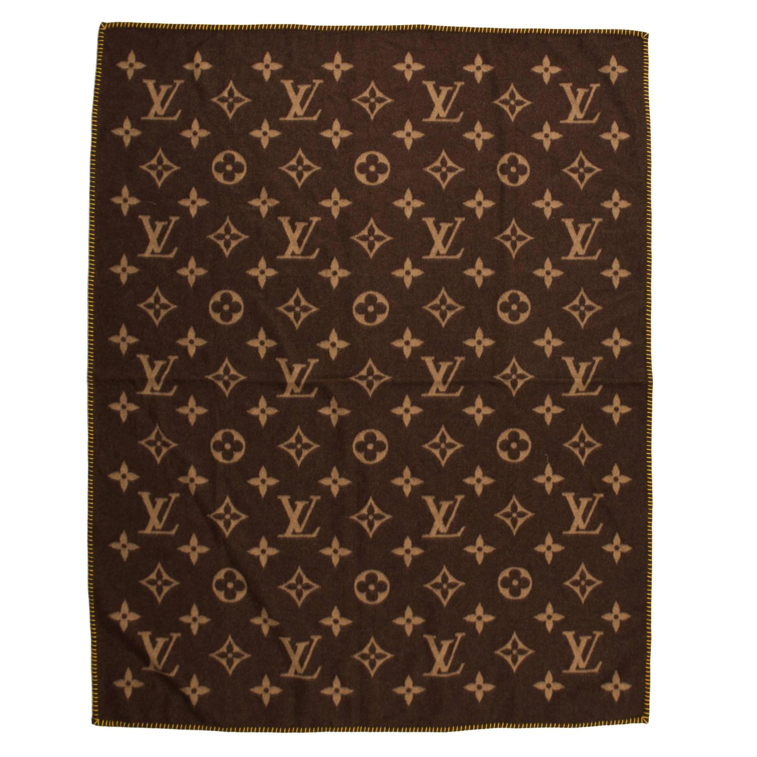 Louis Vuitton Monogram Brown Yellow LV Wool Angora Blend Throw Blanket In  Box at 1stDibs