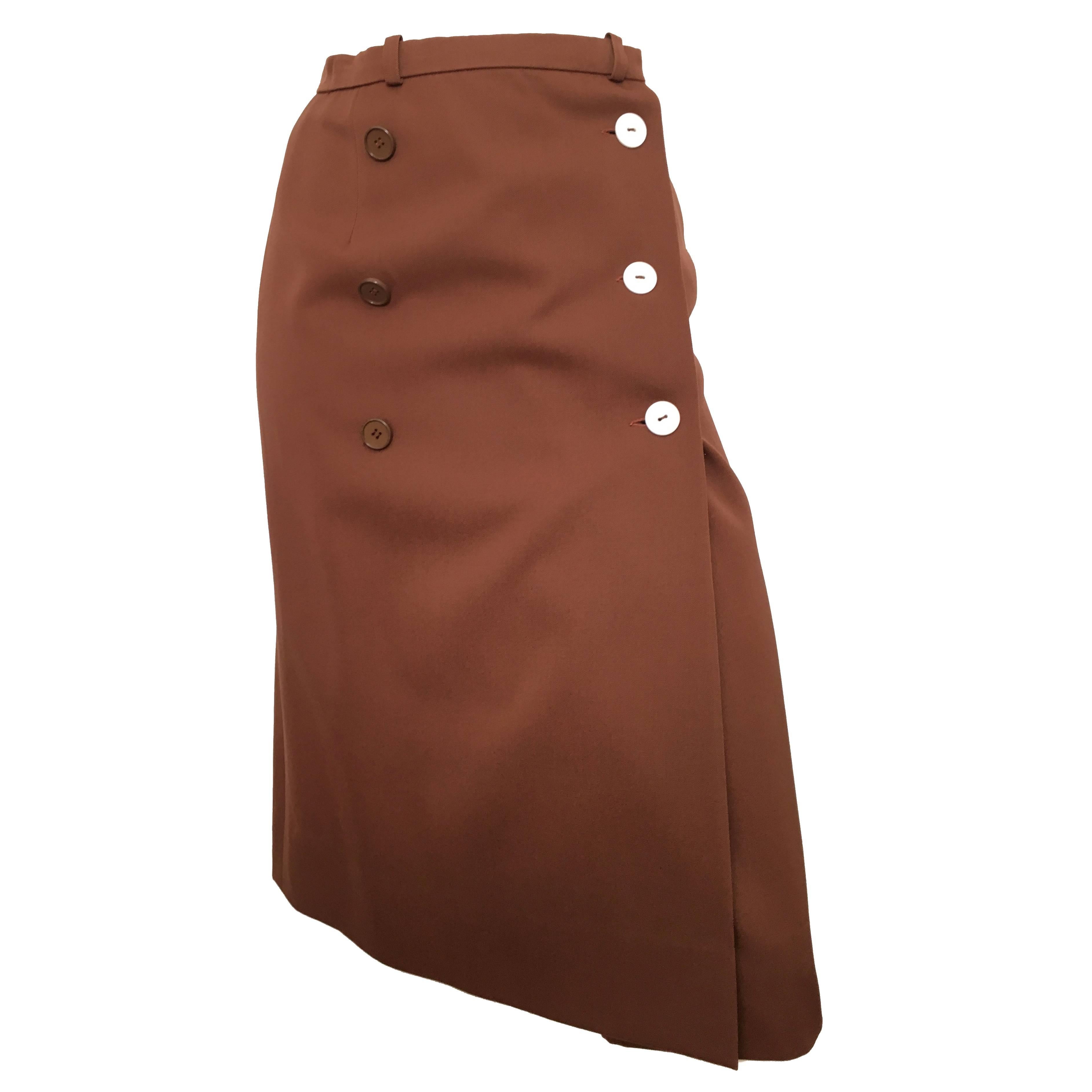 Valentino Boutique 70s Brown Wool Wrap Skirt Size 4. For Sale