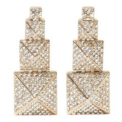 Valentino NEW Gold Crystal Stacked Chandelier Dangle Drop Statement Earrings