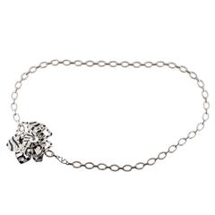 Valentino Crystal Black Silver Chain Link Flower Rose Waist Belt