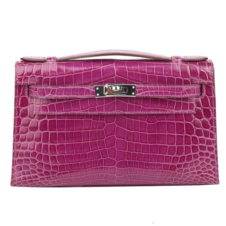 Hermes Kelly Pochette 22cm Shiny Niloticus Alligator Palladium